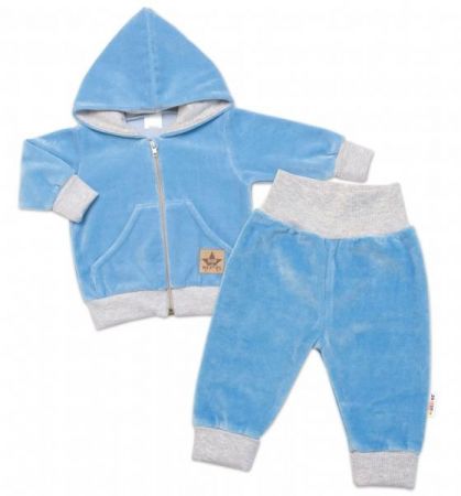 Baby Nellys Velurová, semišková tepláková souprava s kapsami Boy, modrá, vel. 80/86, 80-86 (12-18m)