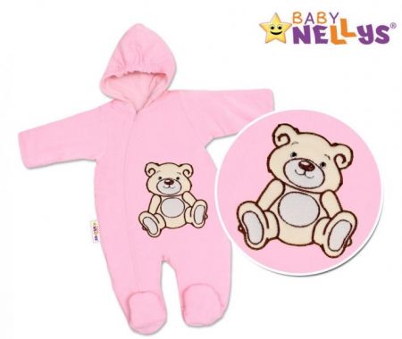 BABY NELLYS Zimní kombinézka/overálek Teddy Bear - růžová, 56 (1-2m) ,62 (2-3m)