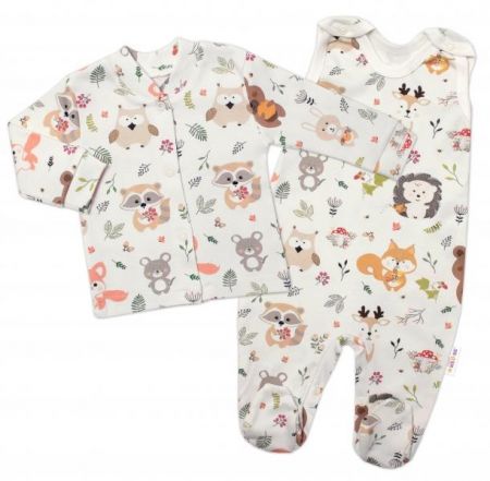 Baby Nellys 2-dílná sada bavlněné dupačky s košilkou, Forest beauty - krémová, 56 (1-2m)