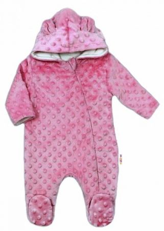 Baby Nellys Kombinézka/overálek MINKY s kapucí a oušky - pudrově růžová, vel. 80, 80 (9-12m)
