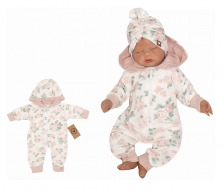 Z&Z Z&Z Dětský teplákový overálek s kapucí, Květinka, růžová, vel. 80, 80 (9-12m)