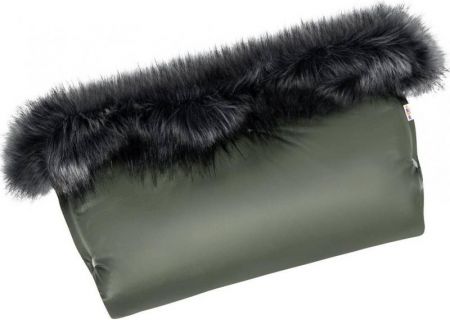 Baby Nellys Zimní rukávník FLUFFY s kožešinou, olivový