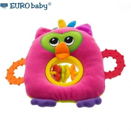 Euro Baby Plyšová hračka s kousátkem a chrastítkem - Sovička - růžová