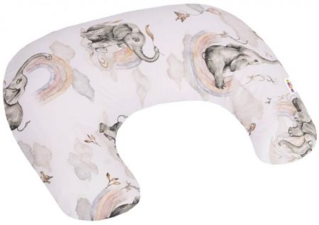 Baby Nellys Bavlněný kojící polštář 125 cm, Slon a duha - bílá/béžová