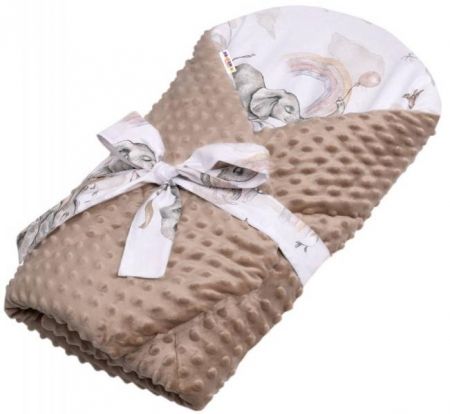 Baby Nellys Kojenecká zavinovačka minky s výztuží, Slon a duha, bílá/béžová