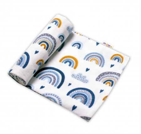 Baby Nellys Kvalitní bavlněná plenka - Tetra Premium, 70x80 cm - Duha, modro/hořčicová