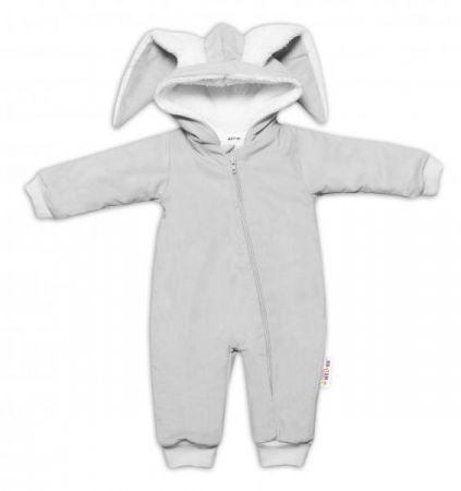 Baby Nellys Manšestrová kombinézka/overálek s kožíškem Cute Bunny - šedá/béžová, 56-62 (0-3m)