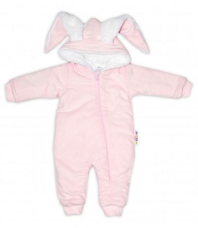 Baby Nellys Manšestrová kombinézka/overálek s kožíškem Cute Bunny - růžová, vel. 68/74, 68-74 (6-9m)