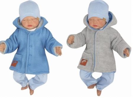 Z&Z Z&Z Pletený, oboustranný svetřík, kabátek s kapucí, modro-šedý, vel. 74, 74 (6-9m)