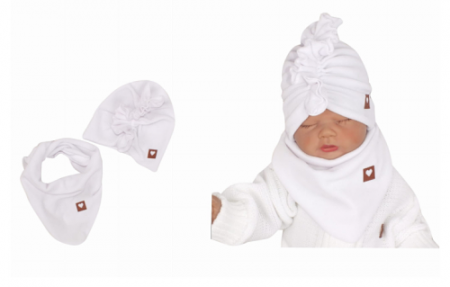Z&Z Z&Z Stylová dětská jarní/podzimní velurová čepice, turban s šátkem, bílá, 68/80, 68-80 (6-12m)