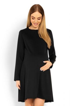Be MaaMaa Elegantní volné těhotenské šaty dl. rukáv - černé, S/M