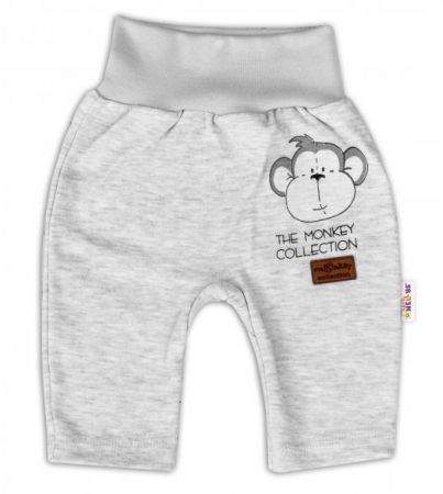 Baby Nellys Bavlněné tepláčky Monkey - sv. šedý melírek, vel. 74, 74 (6-9m)