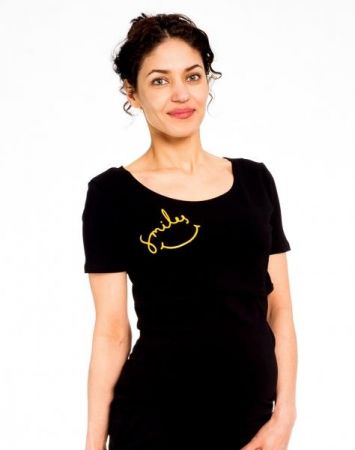 Be MaaMaa Těhotenské/kojicí triko kr. rukáv, SMILES - černé, vel. XL, XL (42)