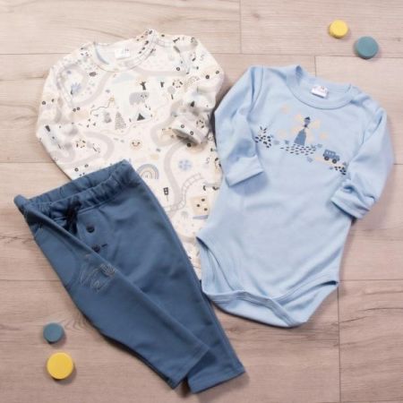 K-Baby 3-dílná sada, 2x body dl. rukáv, tepláčky - Holiday, bílá/modrá, vel. 80, 80 (9-12m)