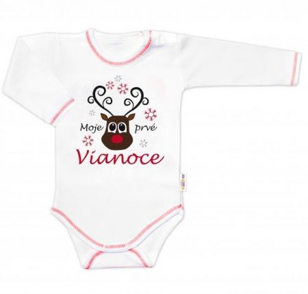 Baby Nellys Body dlouhý rukáv Moje prvé Vianoce, Sob, bílé, 56 (1-2m)