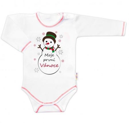 Baby Nellys Body dlouhý rukáv Moje první Vánoce, Sněhulák, bílé, 56 (1-2m)