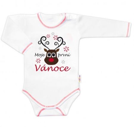 Baby Nellys Body dlouhý rukáv Moje první Vánoce, Sob, bílé, vel. 62, 62 (2-3m)