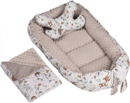 Baby Nellys Sada komplet oboustr. hnízdečko s minky Malý koloušek, bílá/šedá