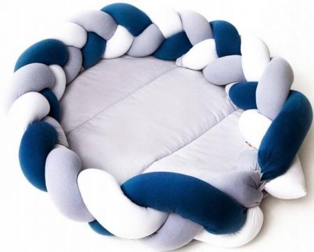 Baby Nellys Luxusní sada hnízdečko/pletený mantinel 2v1, šedá/bílá/granátová