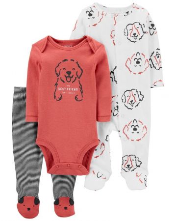 CARTERS CARTER'S Set 3dílný body dl. rukáv, overal, polodupačky Red Dog kluk LBB 3m