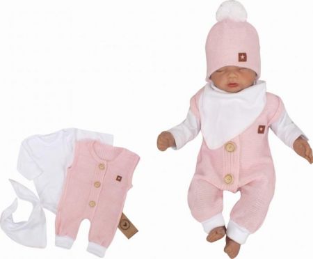 Z&Z Z&Z 3-dílná soupravička body, dupačky s knoflíčky a šátek, bílá/růžová, vel. 68, 68 (3-6m)