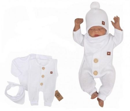Z&Z Z&Z 3-dílná soupravička body, dupačky s knoflíčky a šátek, bílá, vel. 68, 68 (3-6m)