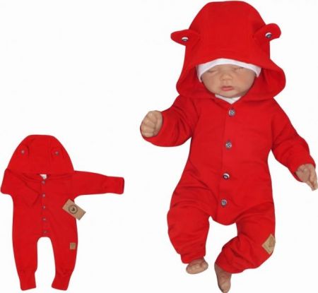 Z&Z Z&Z Dětský teplákový overálek s knoflíčky a kapucí, červený, vel. 86, 86 (12-18m)