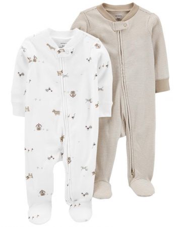 CARTERS CARTER'S Overal na zip Farm Animals&Stripes LBB 2ks neutrál NB/vel. 56