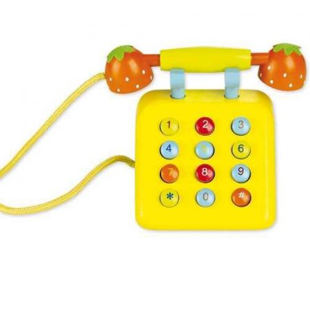 Classic world Dřevěný žlutý telefon