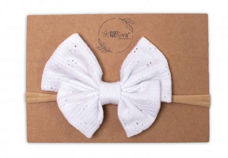 Baby Nellys Hand Made Dvouvrstvá síťkovaná čelenka - mašlička Sofie, bílá - 1ks, univerzální