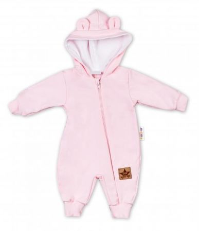Baby Nellys Teplákový overal s kapucí Teddy - sv. růžová, vel. 62, 62 (2-3m)
