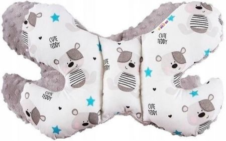 Baby Nellys Bavlněný polštářek/motýlek s minky, Cute Teddy, bílá/šedá