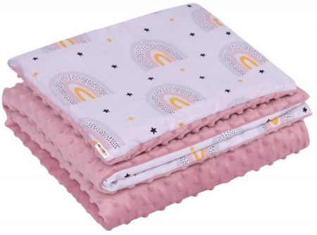 Baby Nellys 2-dílná sada, oboustranná bavlněná dečka minky s polštářkem, Rainbow