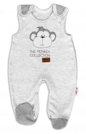 Kojenecké bavlněné dupačky Baby Nellys Monkey - sv. šedý melírek, vel. 62, 62 (2-3m)
