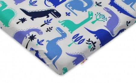 Baby Nellys Bavlněné prostěradlo 60x120cm - Dinosaurus modrý, 120x60