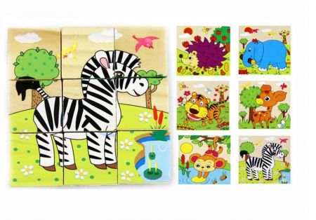 Ikonka Dřevěné vzdělávací puzzle Safari 9ks
