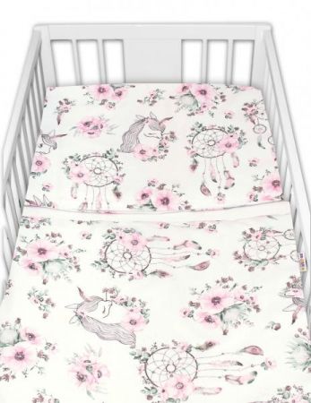 Baby Nellys 2-dílné bavlněné povlečení, Sny Jednorožce, bílá/růžová, 120x90