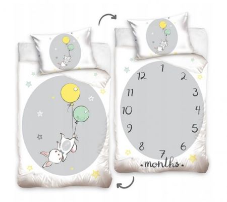 Carbotex Dětské bavlněné povlečení Bunny and Clock, 135x100 cm, šedé, 135x100
