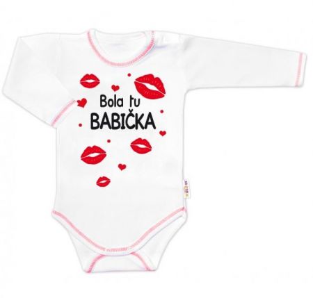 Body dlouhý rukáv s vtipným textem Baby Nellys, Bola tu BABIČKA, vel. 80, 80 (9-12m)