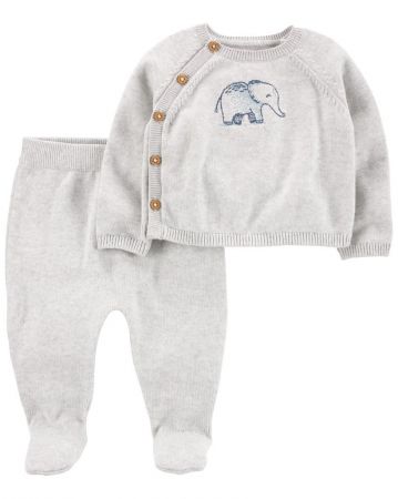 CARTERS CARTER'S Set 2dílný svetr, polodupačky Grey Elephant neutrál NB/vel. 56