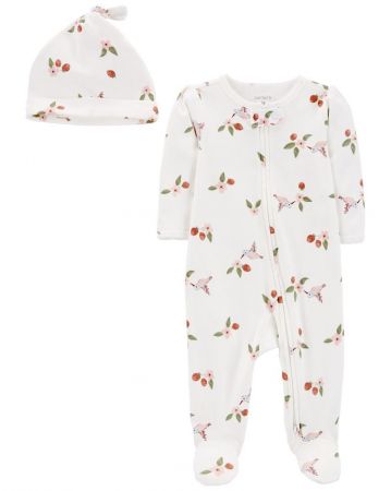 CARTERS CARTER'S Set 2dílný overal na zip, čepice White Hummingbird holka NB/ vel. S 56
