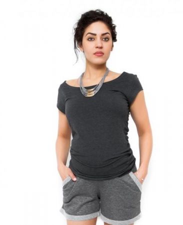 Be MaaMaa Těhotenské triko/halenka Celina - grafit, L (40)