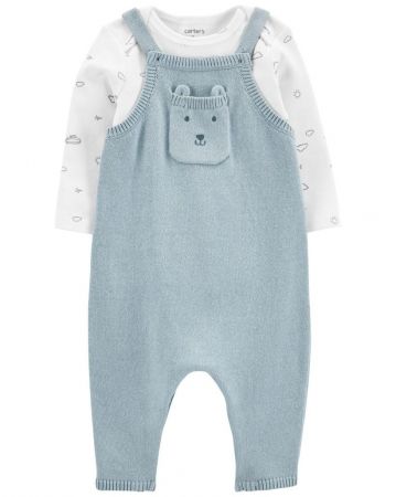 CARTERS CARTER'S Set 2dílný triko dl. rukáv, overal na ramínka Blue Bear neutrál NB/vel. 56