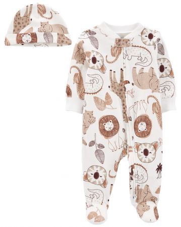 CARTERS CARTER'S Set 2dílný overal na zip, čepice White Safari neutrál NB/vel. 56