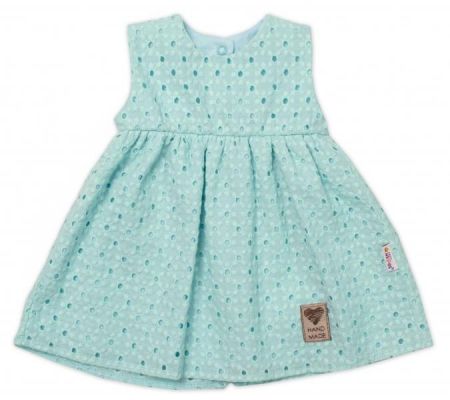 Baby Nellys Lehké Handmade šatičky Madeira, mátové, vel. 104, 104 (3-4r)