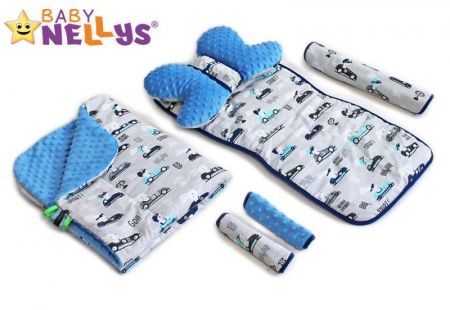 Baby Nellys Mega sada do kočárku - podložka, polštářek, potah na popruhy a barieru, dečka, č. 4