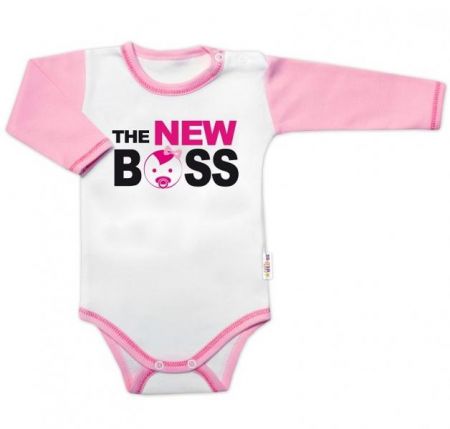 Body dlouhý rukáv s vtipným textem Baby Nellys, The New Boss, vel. 74, holka, 74 (6-9m)