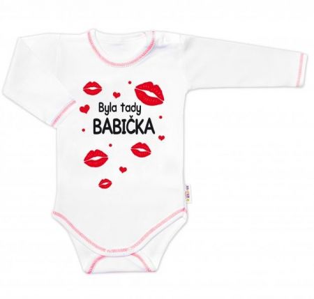 Body dlouhý rukáv s vtipným textem Baby Nellys, Byla tady babička, vel. 74, 74 (6-9m)
