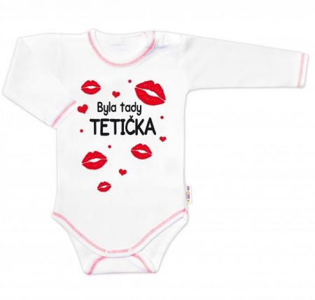 Body dlouhý rukáv s vtipným textem Baby Nellys, Byla tady tetička, vel. 74, 74 (6-9m)