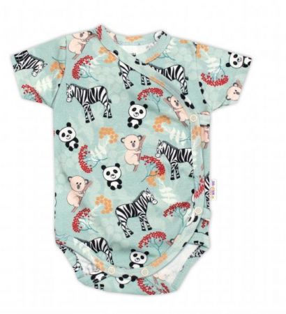 Baby Nellys Kojenecké body kr. rukáv, zap. bokem ZOO - tyrkys, vel. 62, 62 (2-3m)